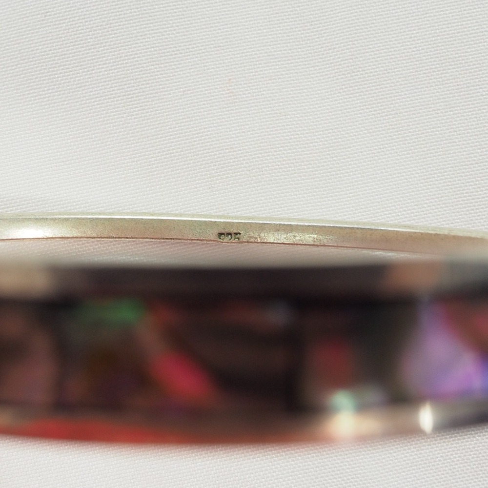 Vintage Bangle Bracelet Silver Abalone Inlay Shell Mexico Boho - Picture 4 of 12